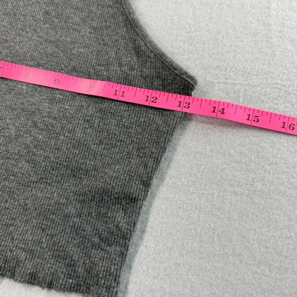 Free People Gray Festival Tank Top Womens XS Ribbed Knit Raw Hem Cropped Boho